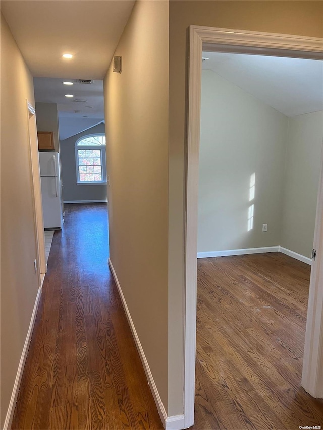 42-04 216th St, Bayside, NY 11361 - corridor featuring dark wood-style flooring, recessed lighting, and baseboards