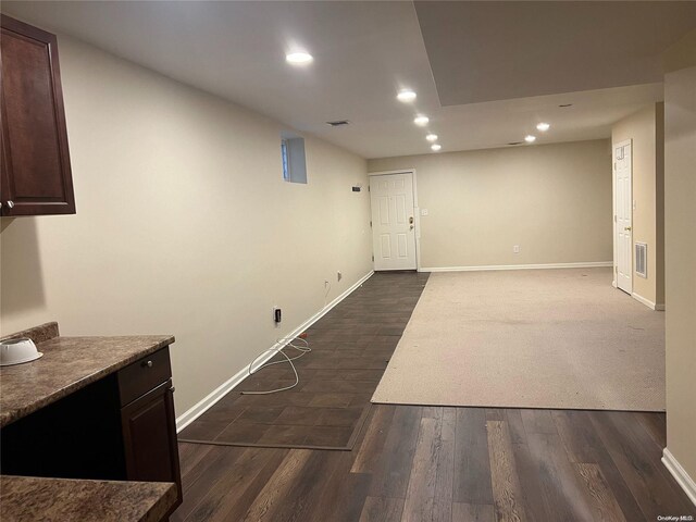 42-04 216th St, Bayside, NY 11361 - interior space with baseboards, recessed lighting, and dark wood-style floors