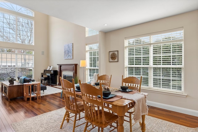 dining area with wood-type flooring and a healthy amount of sunlight