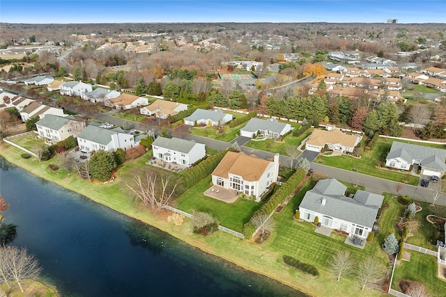 drone / aerial view featuring a water view