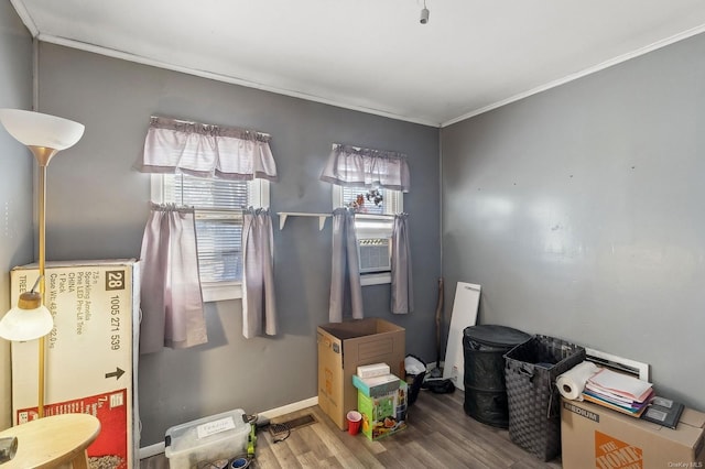 misc room featuring hardwood / wood-style flooring and crown molding