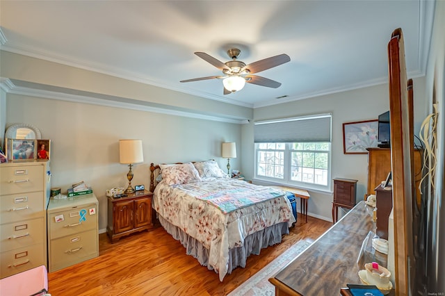 811 Spring Lake Dr Unit 811, Middle Island, NY 11953 - bedroom featuring light wood-type flooring, ornamental molding, and a ceiling fan