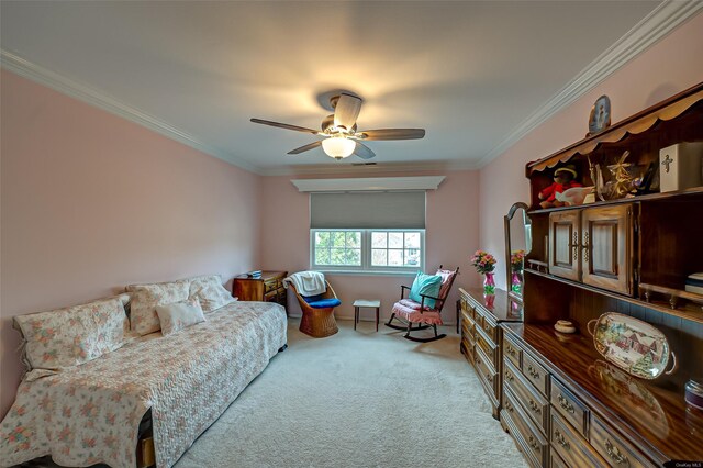 811 Spring Lake Dr Unit 811, Middle Island, NY 11953 - carpeted bedroom featuring crown molding and ceiling fan