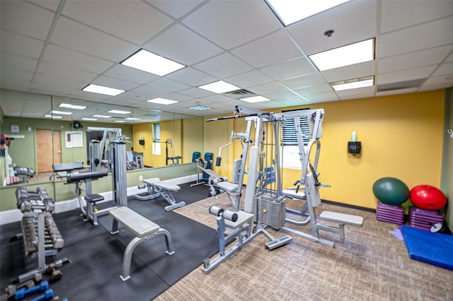 811 Spring Lake Dr Unit 811, Middle Island, NY 11953 - workout area with baseboards and a paneled ceiling