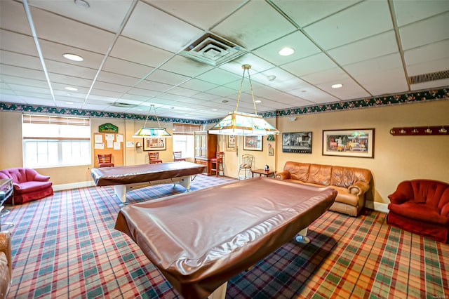 811 Spring Lake Dr Unit 811, Middle Island, NY 11953 - recreation room featuring billiards, carpet flooring, recessed lighting, and a drop ceiling