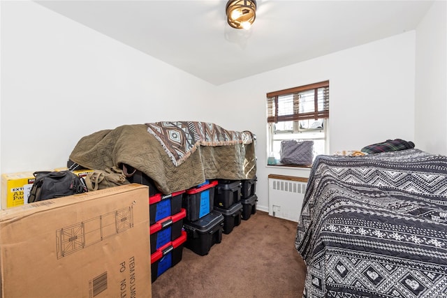 bedroom with radiator and carpet