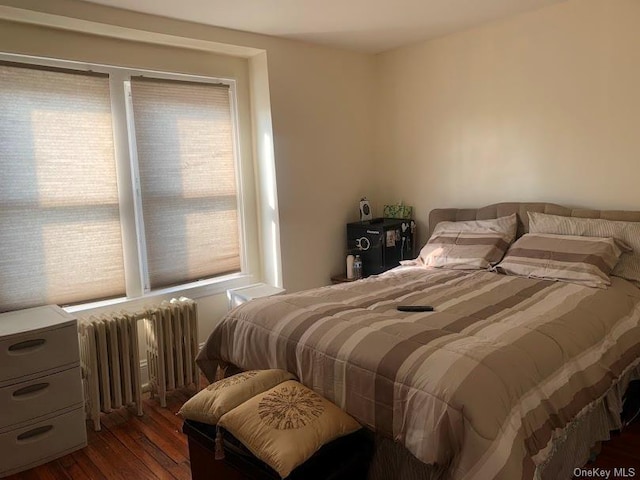 bedroom featuring radiator and dark hardwood / wood-style floors