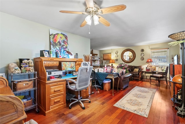 office featuring ceiling fan and wood-type flooring