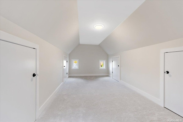 additional living space with light carpet and vaulted ceiling