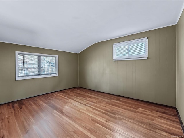 additional living space featuring light hardwood / wood-style flooring and lofted ceiling