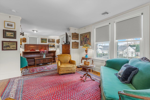 living room with hardwood / wood-style floors