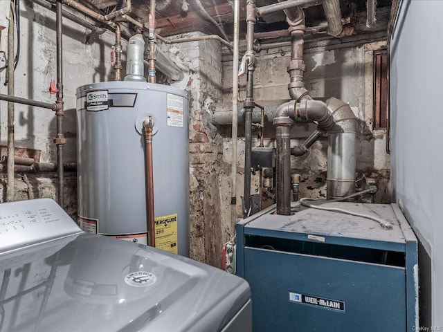 utilities featuring gas water heater and washer / clothes dryer