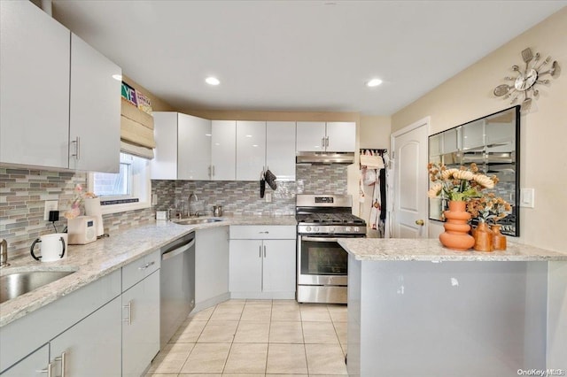 kitchen featuring white cabinetry, sink, appliances with stainless steel finishes, and tasteful backsplash