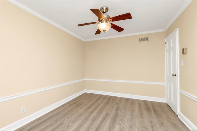 21 S Village Ave Unit 3, Rockville Centre, NY 11570 - unfurnished room featuring crown molding, a ceiling fan, visible vents, and light wood-style floors