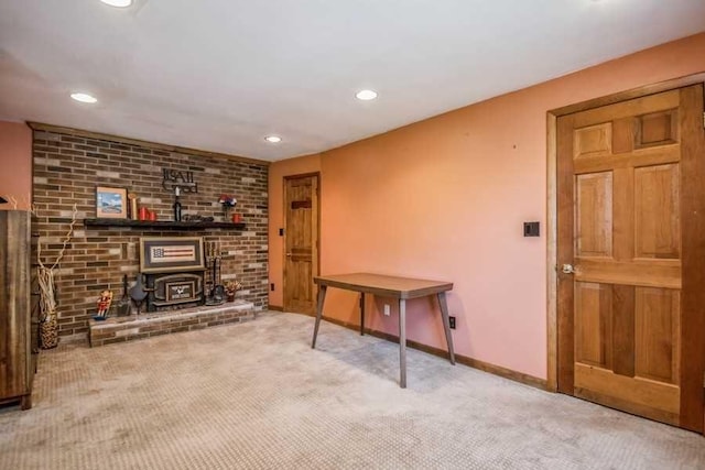 interior space featuring a wood stove