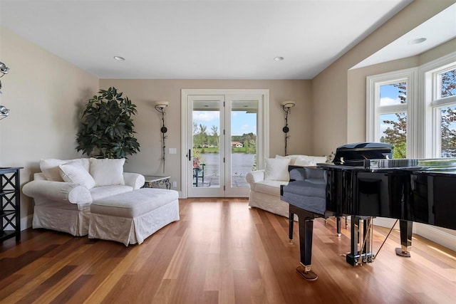 interior space featuring light wood-type flooring, a wealth of natural light, and french doors