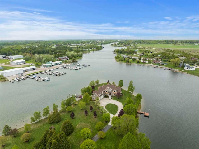 aerial view with a water view