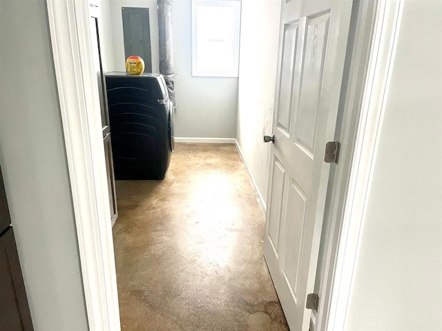 hall with washer / dryer