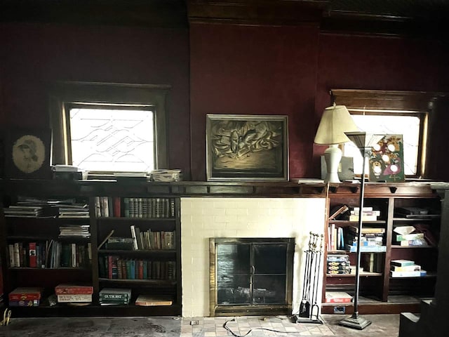 miscellaneous room with a fireplace