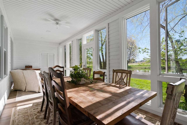 sunroom / solarium featuring a wealth of natural light and ceiling fan