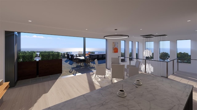 dining space with light hardwood / wood-style floors and plenty of natural light