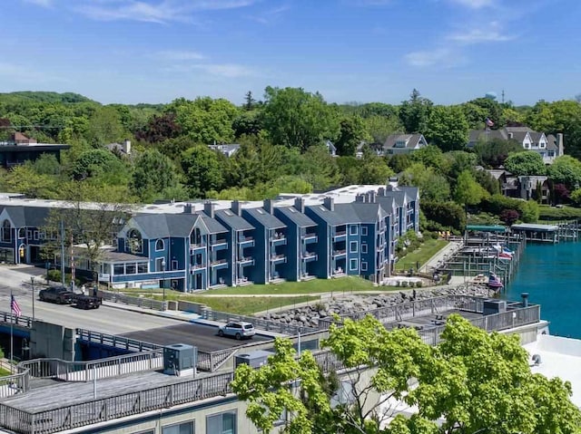 bird's eye view featuring a water view