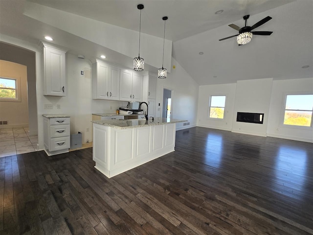 kitchen featuring dark hardwood / wood-style floors, white cabinetry, and a wealth of natural light