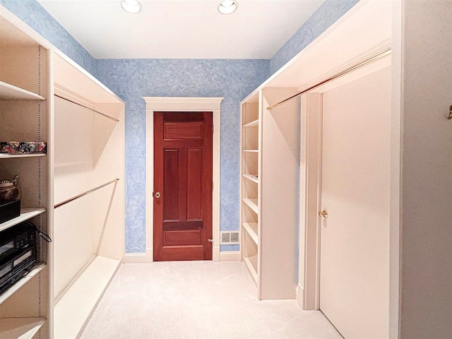 spacious closet with carpet