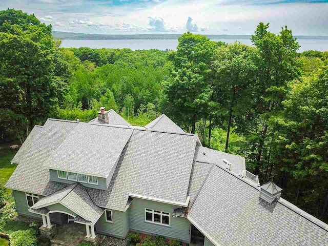 aerial view with a water view