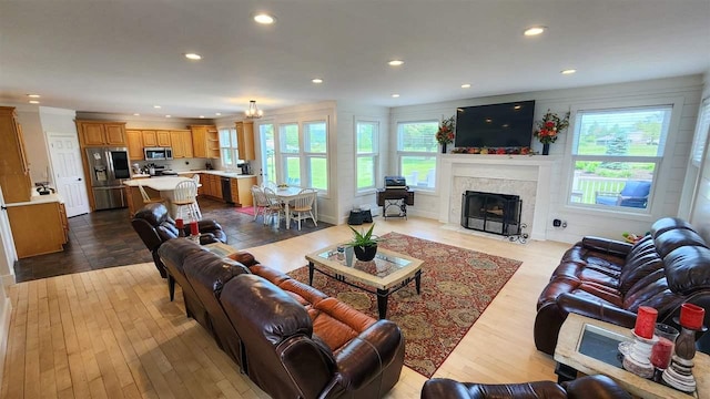 living room featuring light hardwood / wood-style flooring