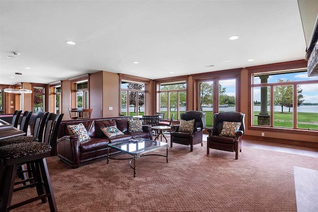 living room with a water view