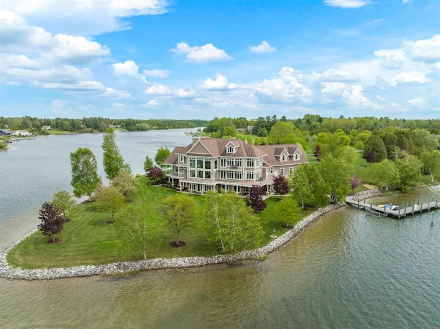 aerial view with a water view