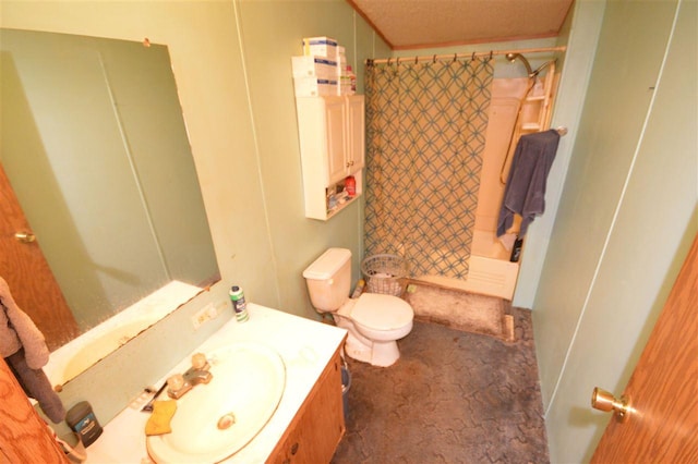 bathroom with toilet, vanity, and a shower with shower curtain