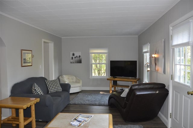 2690 E Lake St, Harbor Springs, MI 49740 - living room featuring crown molding and dark hardwood / wood-style floors