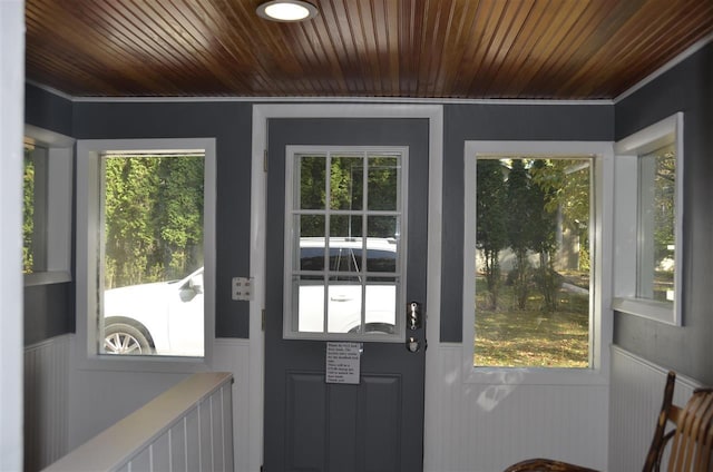 2690 E Lake St, Harbor Springs, MI 49740 - doorway to outside with wood ceiling and ornamental molding