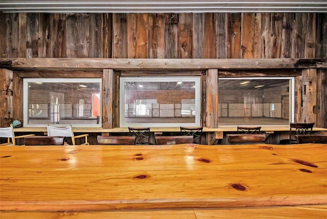 interior details featuring wooden walls