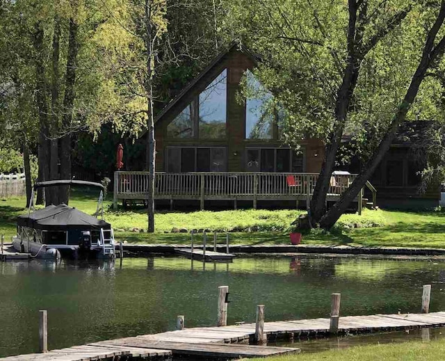 view of dock with a water view