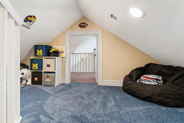 additional living space with lofted ceiling, carpet, and baseboards