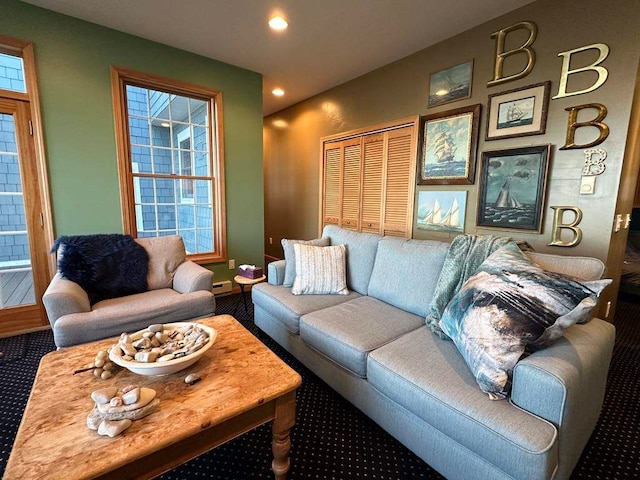 living room with carpet floors