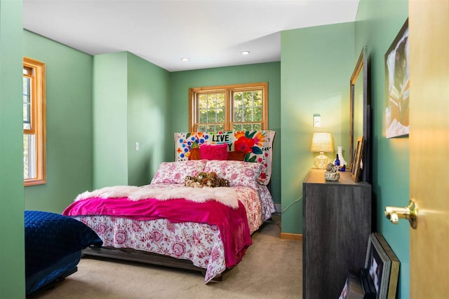 bedroom featuring carpet flooring and recessed lighting