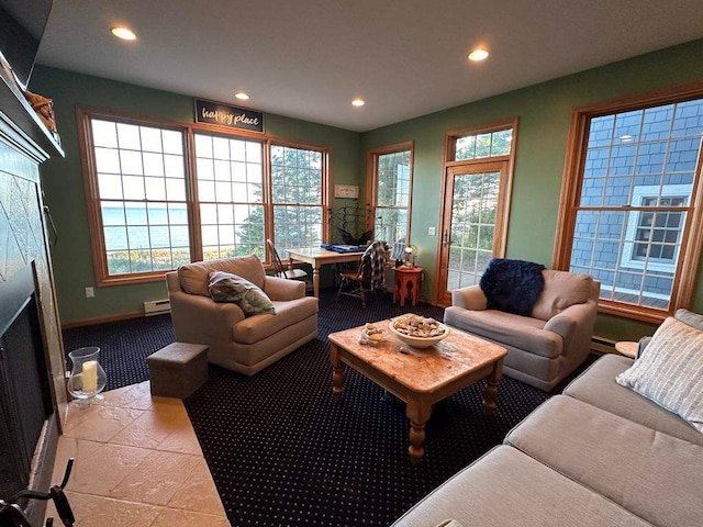 living room featuring baseboard heating