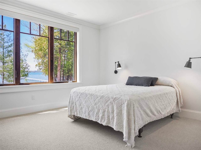 11305 Evergreen Ln, Charlevoix, MI 49720 - carpeted bedroom with baseboards, multiple windows, and ornamental molding