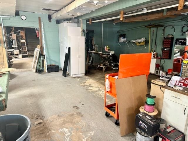 basement featuring a workshop area