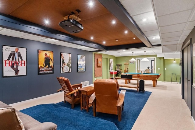 645 Woodhill Ct, Harbor Springs, MI 49740 - cinema featuring visible vents, recessed lighting, billiards, and carpet