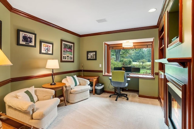 645 Woodhill Ct, Harbor Springs, MI 49740 - carpeted home office featuring baseboards and ornamental molding