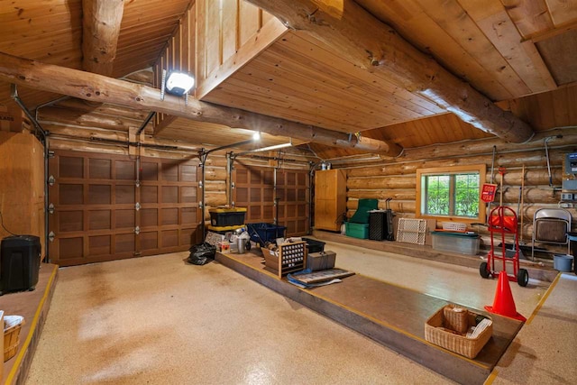 garage featuring wood ceiling