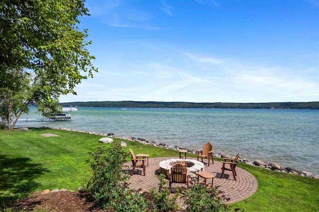 water view featuring a fire pit