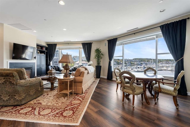 living room featuring dark hardwood / wood-style floors