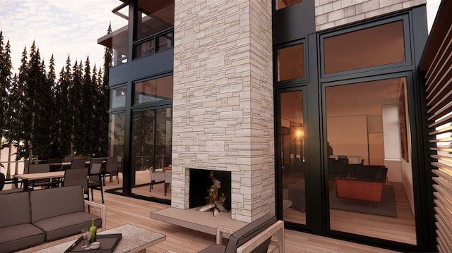 3087 Forrest Ave, Harbor Springs, MI 49740 - exterior space featuring outdoor dining area and an outdoor stone fireplace