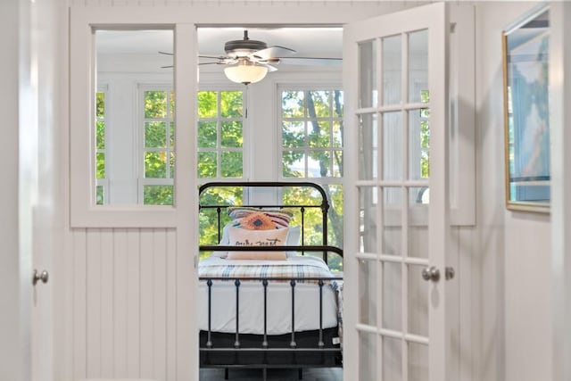 doorway featuring ceiling fan and plenty of natural light